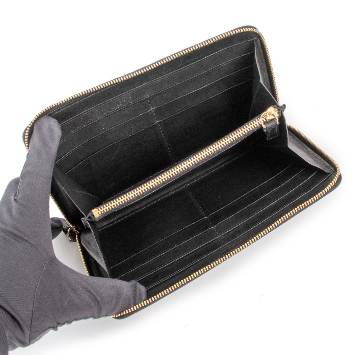 Celine Black Leather Long Zip Wallet