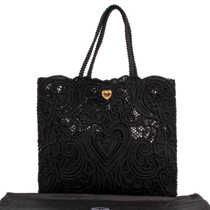 Dolce & Gabbana Black Lace Beatrice Shopper 100% Authentic bag