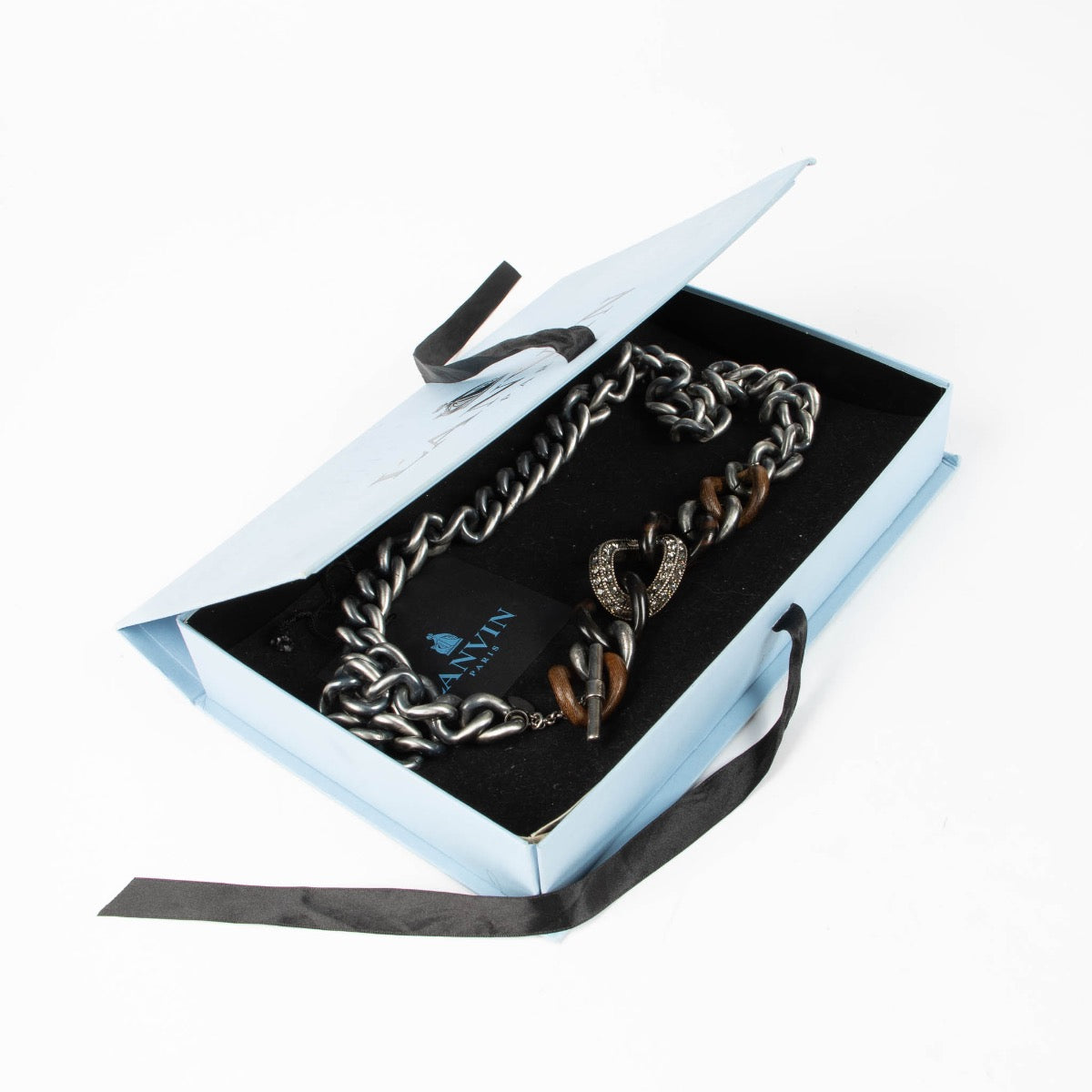 Authentic Elie Top for Lanvin Gunmetal Wood and Crystal Belt on Labellov.com