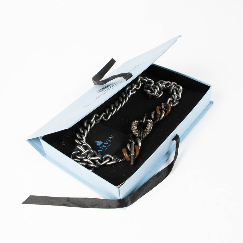 Authentic Elie Top for Lanvin Gunmetal Wood and Crystal Belt on Labellov.com