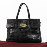 Mulberry Bayswater Black Crocodile Embossed Handbag