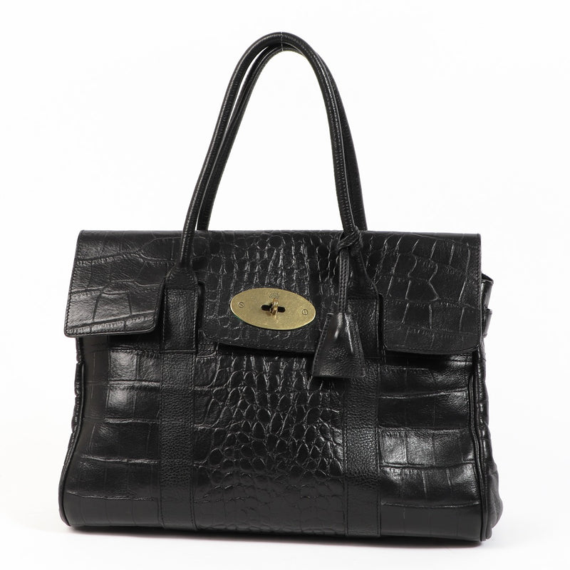 Mulberry Bayswater Black Crocodile Embossed Handbag