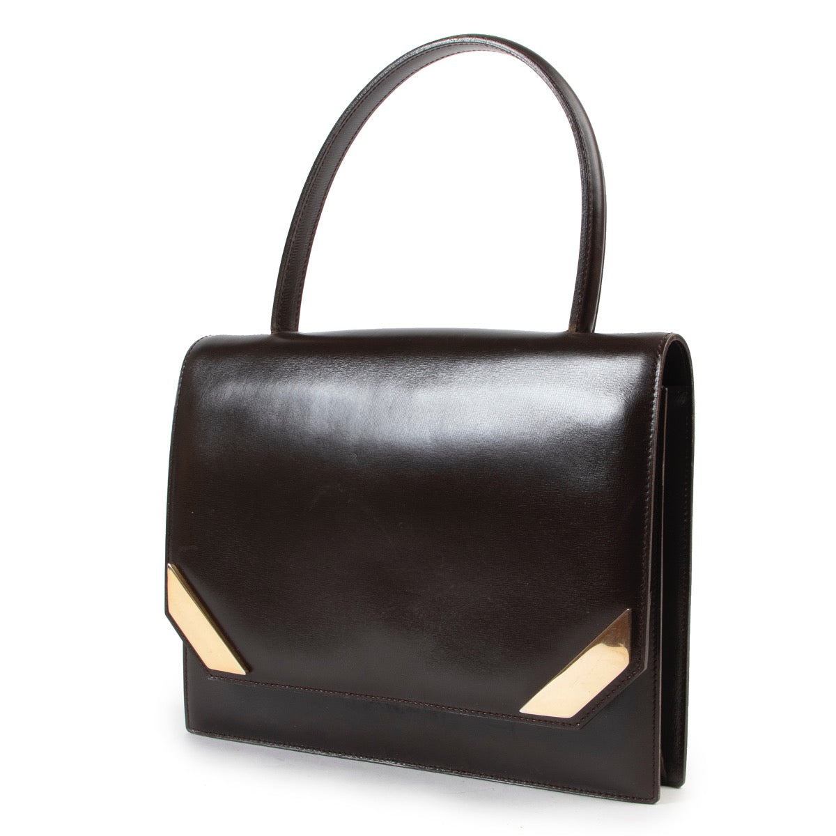 Shop safe online 100% authentic Delvaux top handle bag in brown leather, Preloved brown top handle Delvaux bag, Beautiful brown Delvaux bag in good condition
