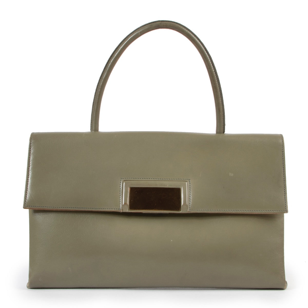 Shop online 100% safe authentic preloved Delvaux top handle bag in olive green leather, Beautiful top handle Delvaux bag in good condition, Preloved olive green top handle Delvaux bag.