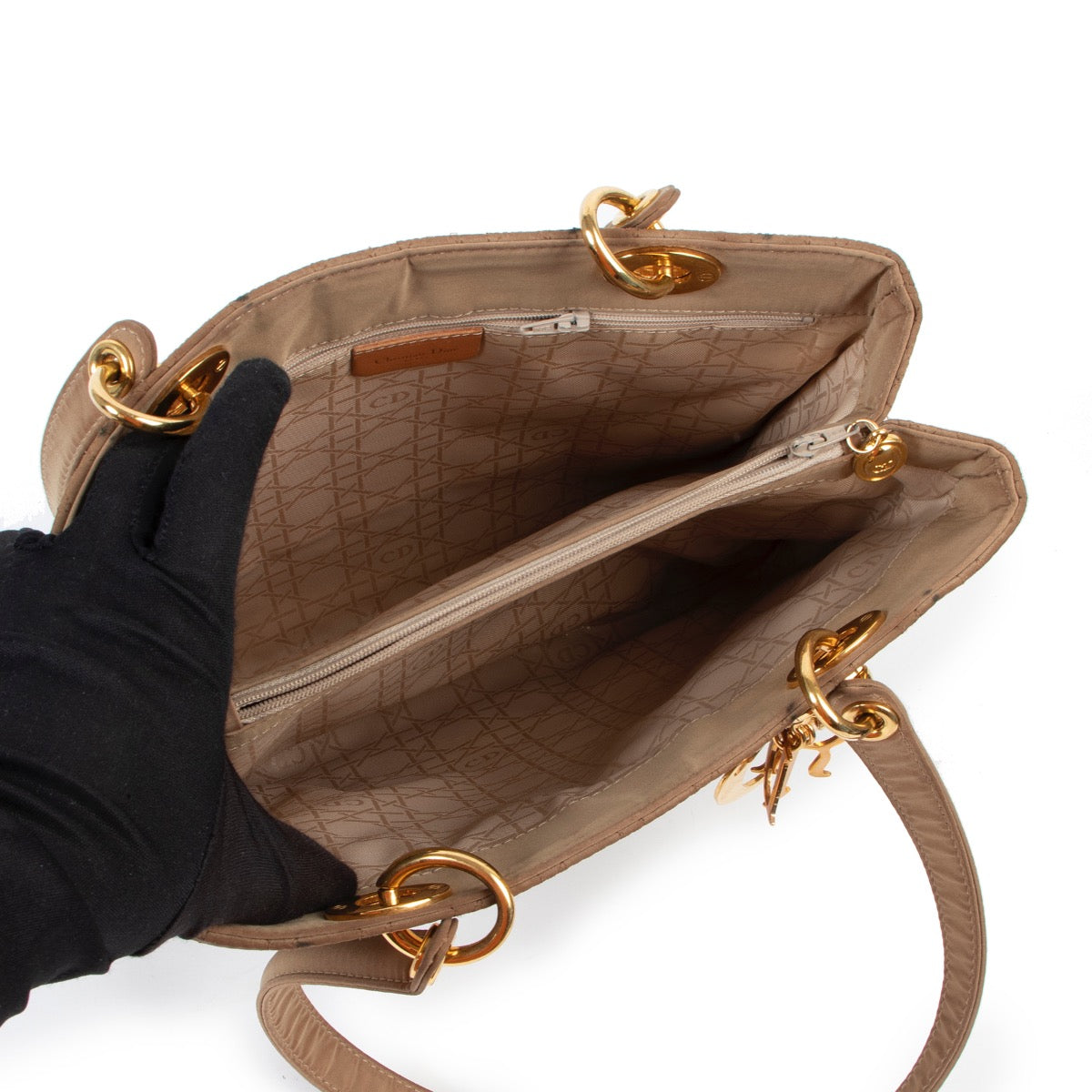 Shop safe online at Labellov in Antwerp this 100% authentic second hand Christian Dior Beige Nylon Lady Dior Shoulder Bag