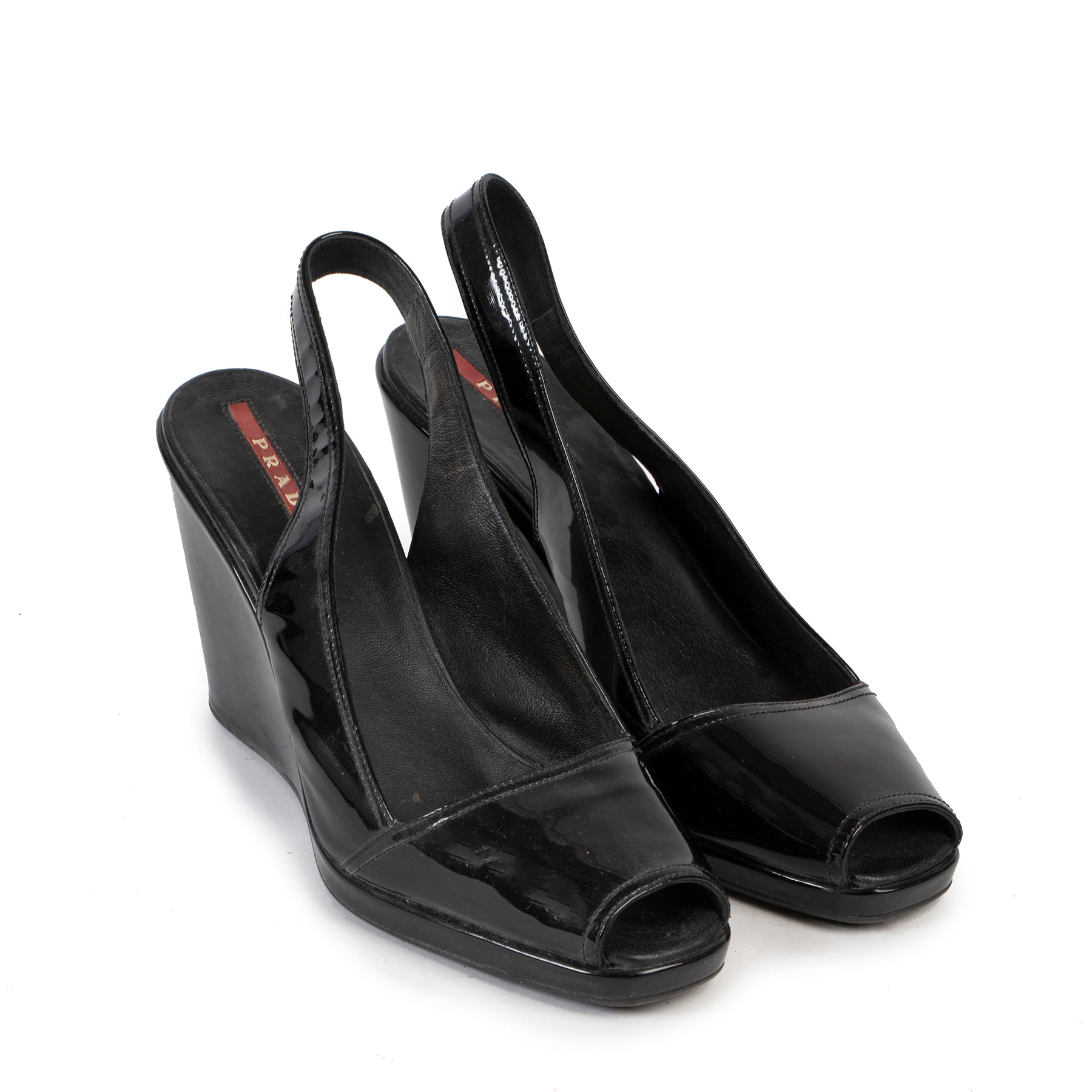 Shop safe online 100% authentic second hand Prada Black Wedge Heels - Size 38,5 in very good condition at Labellov in Antwerp.