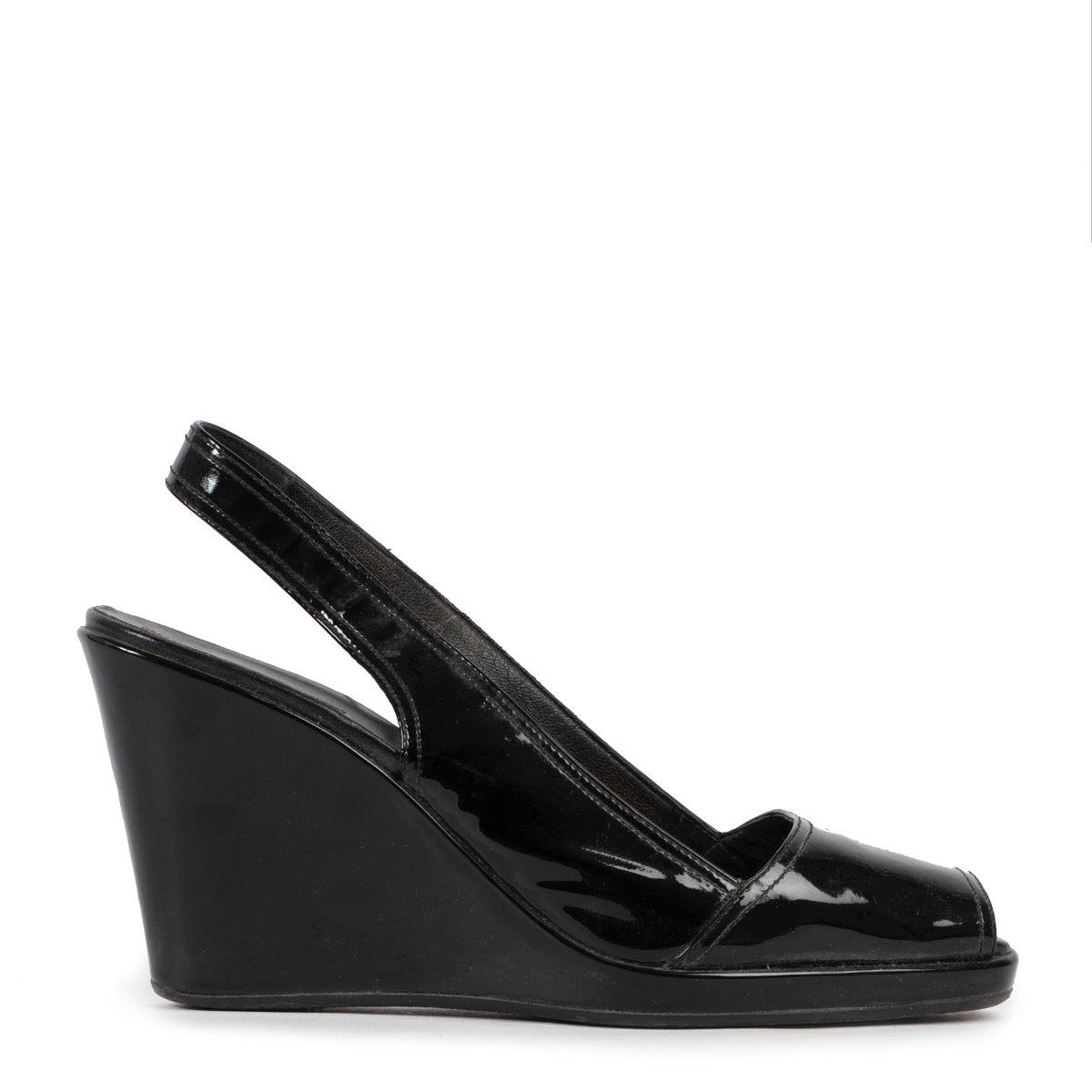 Shop safe online 100% authentic second hand Prada Black Wedge Heels - Size 38,5 in very good condition at Labellov in Antwerp.