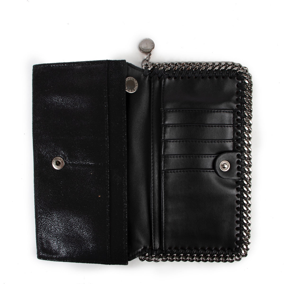 Shop safe online 100% authentic second hand Stella McCartney Black Falabella Continental Wallet in very good condition at the right price at Labellov in Antwerp.