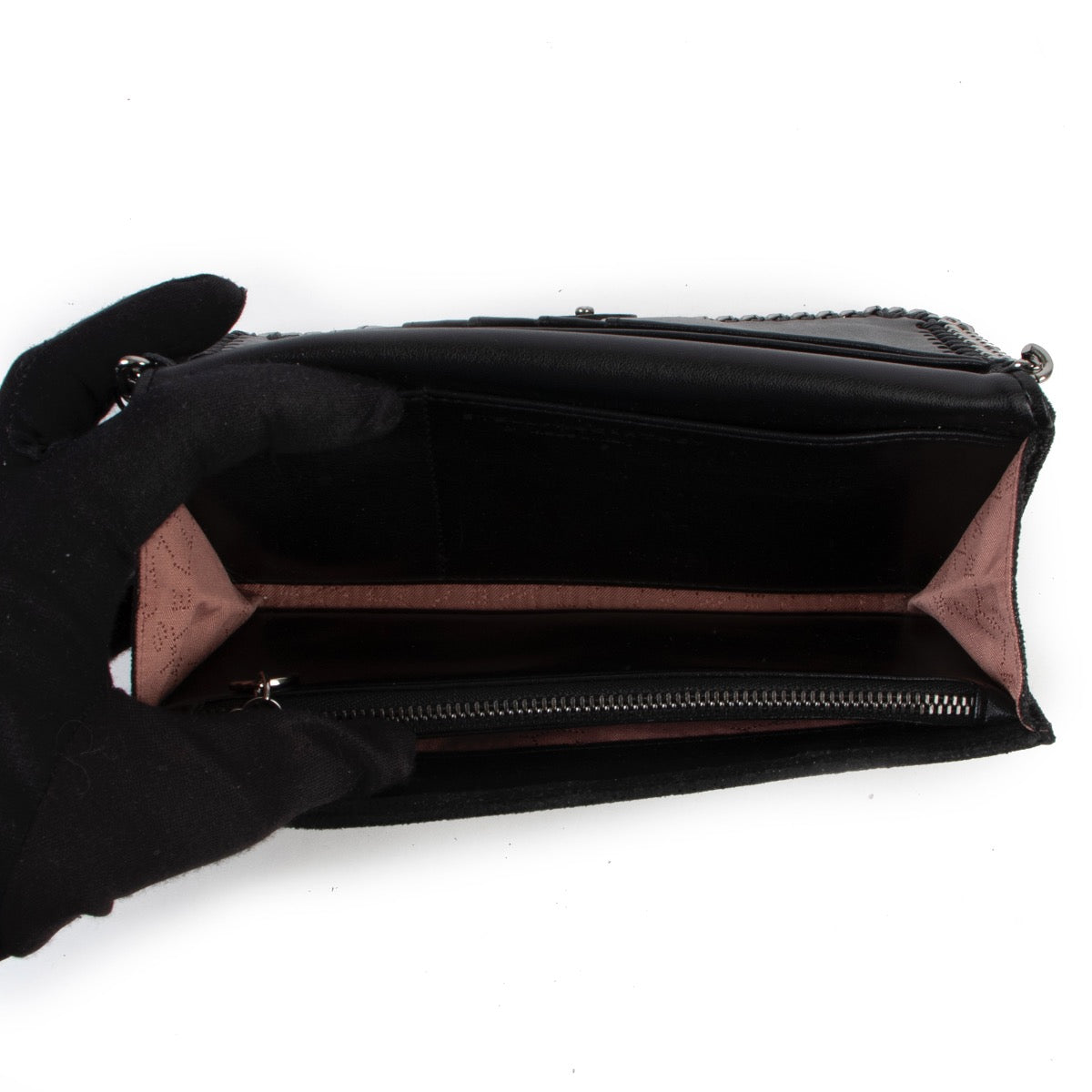 Shop safe online 100% authentic second hand Stella McCartney Black Falabella Continental Wallet in very good condition at the right price at Labellov in Antwerp.