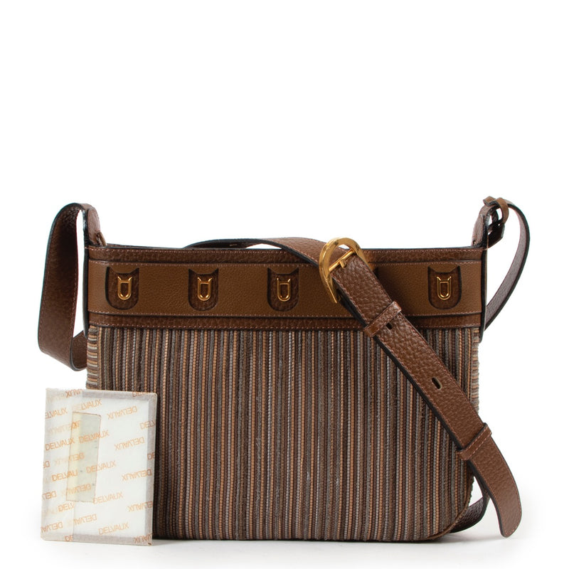 Shop safe online 100% authentic second hand Delvaux Brown Toile De Cuir Fuiraire Shoulder Bag in very good, excellent condition at the right price at Labellov in Antwerp.