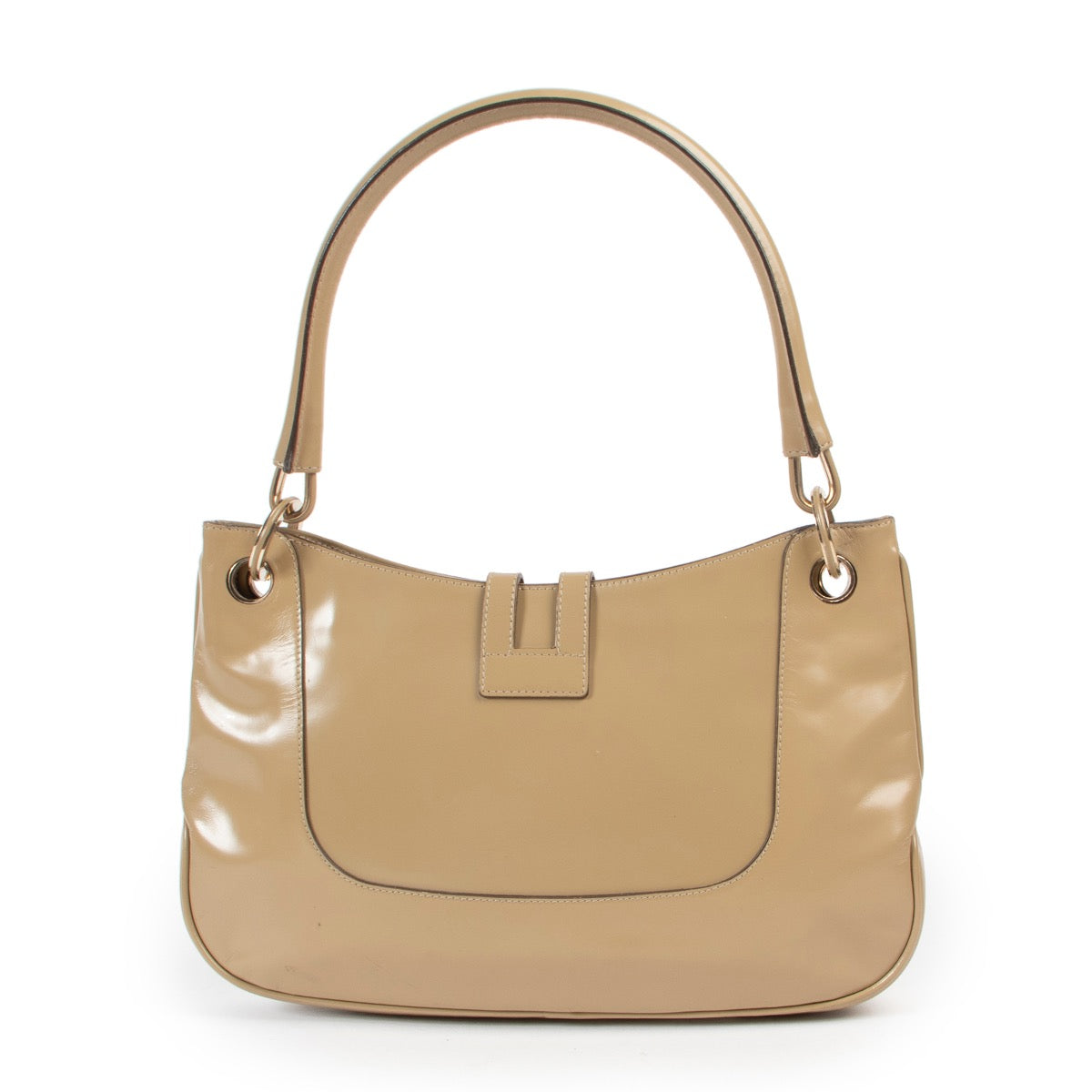Shop safe online 100% authentic second hand Original no fake Gucci Beige Patent Leather Top Handle in good condition on Labellov Luxury vintage site for designer bags