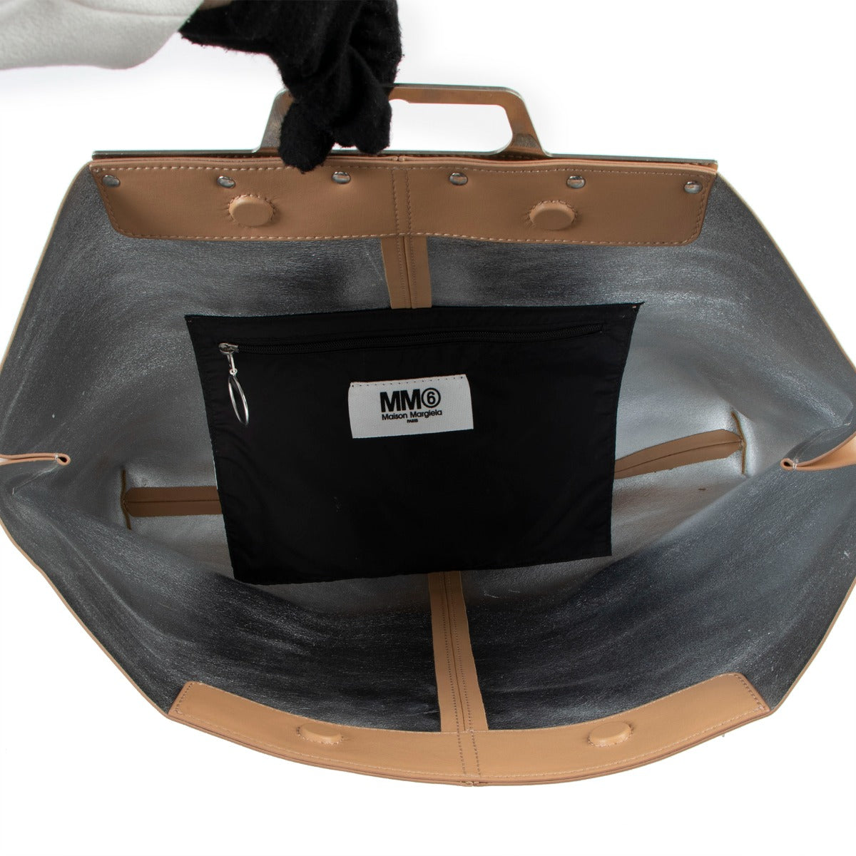 MM6 Maison Margiela Beige Metal Handle Tote Bag