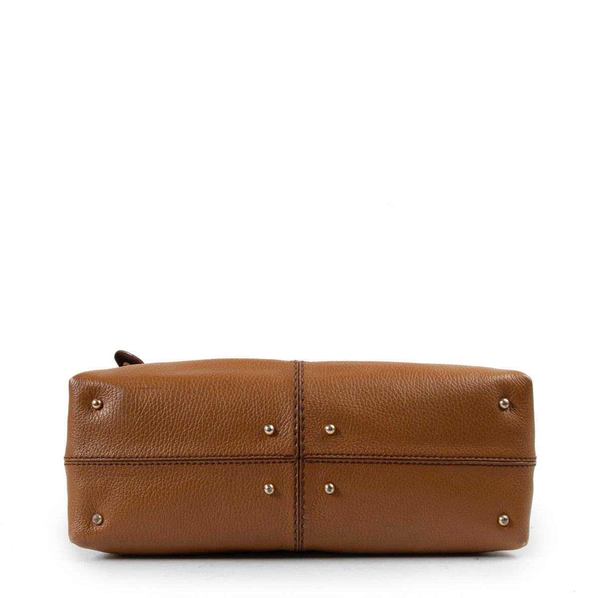 Original Preloved Tods Camel Leather Top Handle in good condition on Labellov Vintage safe site with luxury designer bags
