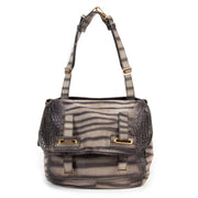 Buy online an authentic second hand Yves Saint Laurent grey Crocodile Embossed Nubuck Besace shoulder bag in good condition at Labellov in Antwerp.
