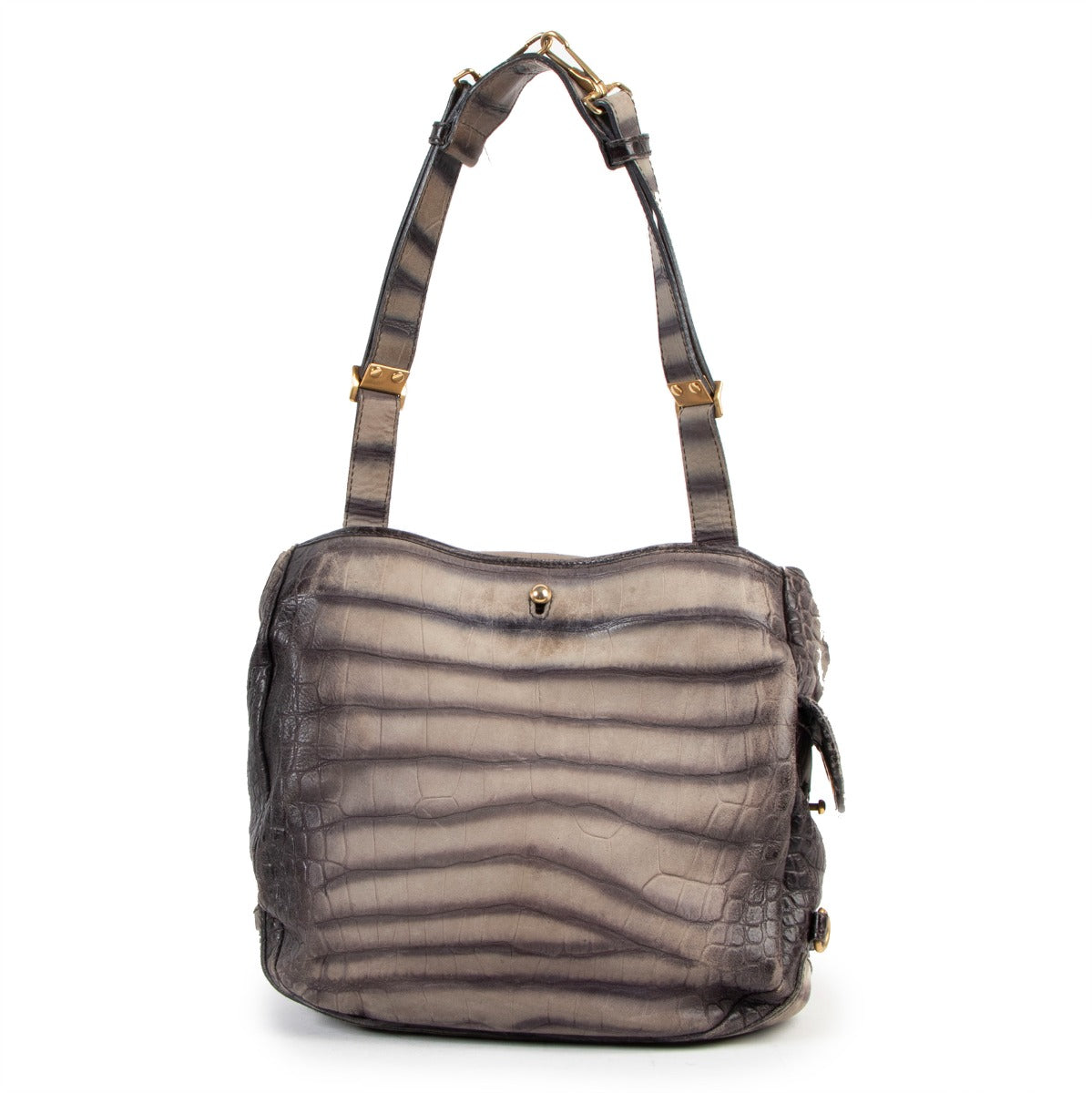 Buy online an authentic second hand Yves Saint Laurent grey Crocodile Embossed Nubuck Besace shoulder bag in good condition at Labellov in Antwerp.
