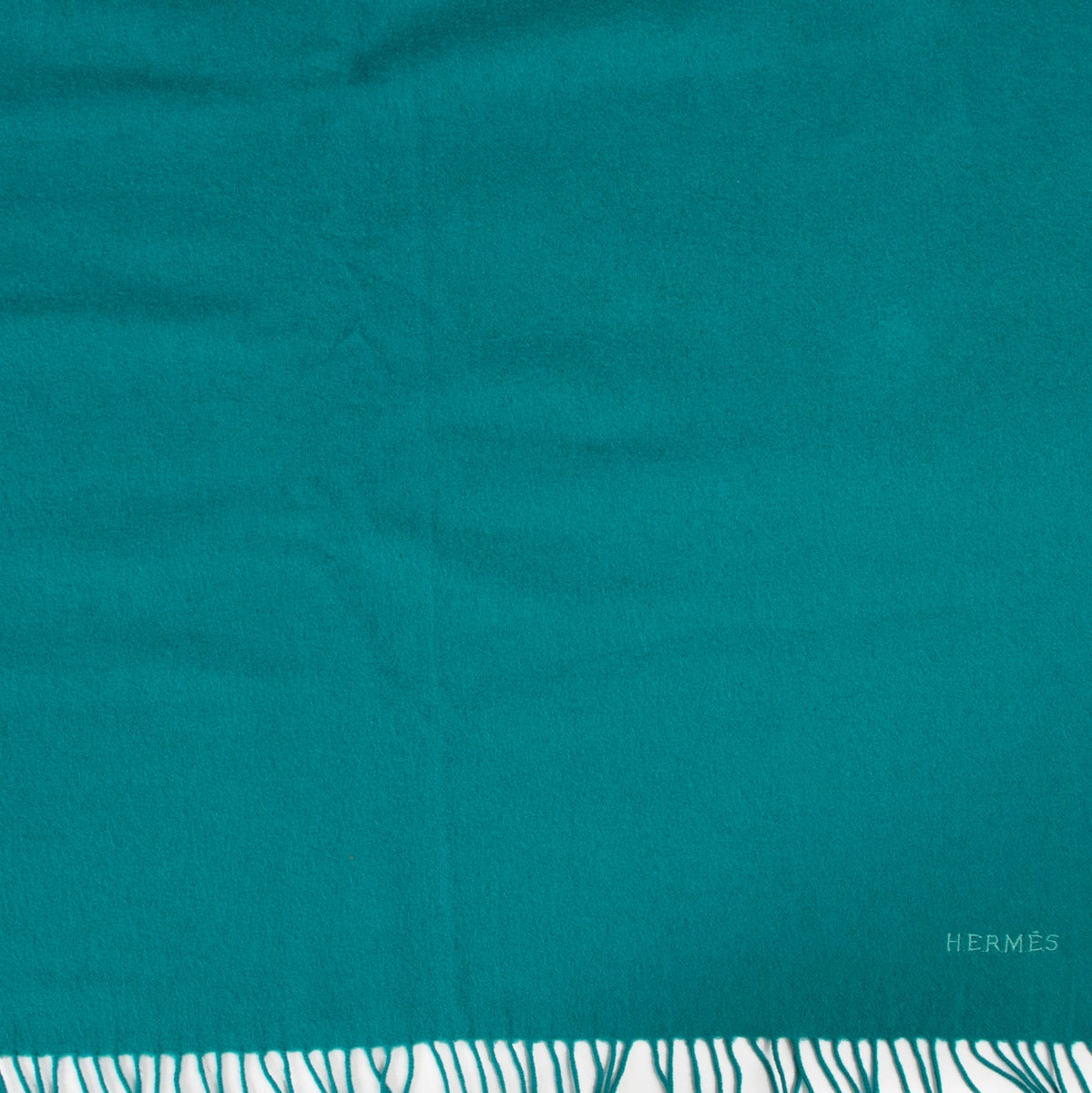 Hermès Wool & Cashmere Turquoise Scarf in good condition and quality on Labellov luxury site