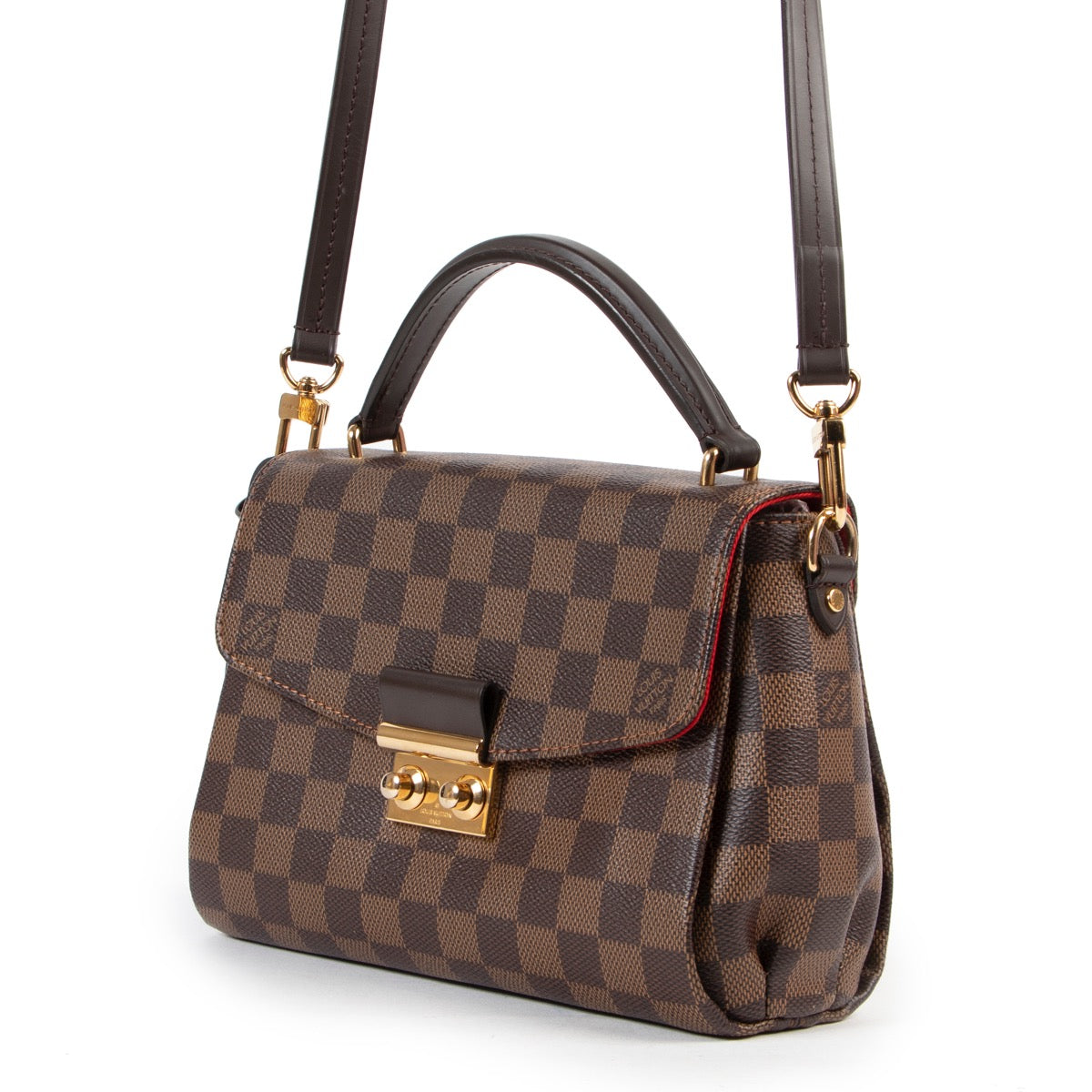 Shop safe online 100% authentic second hand Louis Vuitton Damier Ebene Canvas Croisette Crossbody Bag in excellent very good condition at the right price at Labellov in Antwerp.