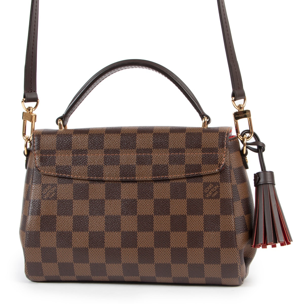 Shop safe online 100% authentic second hand Louis Vuitton Damier Ebene Canvas Croisette Crossbody Bag in excellent very good condition at the right price at Labellov in Antwerp.