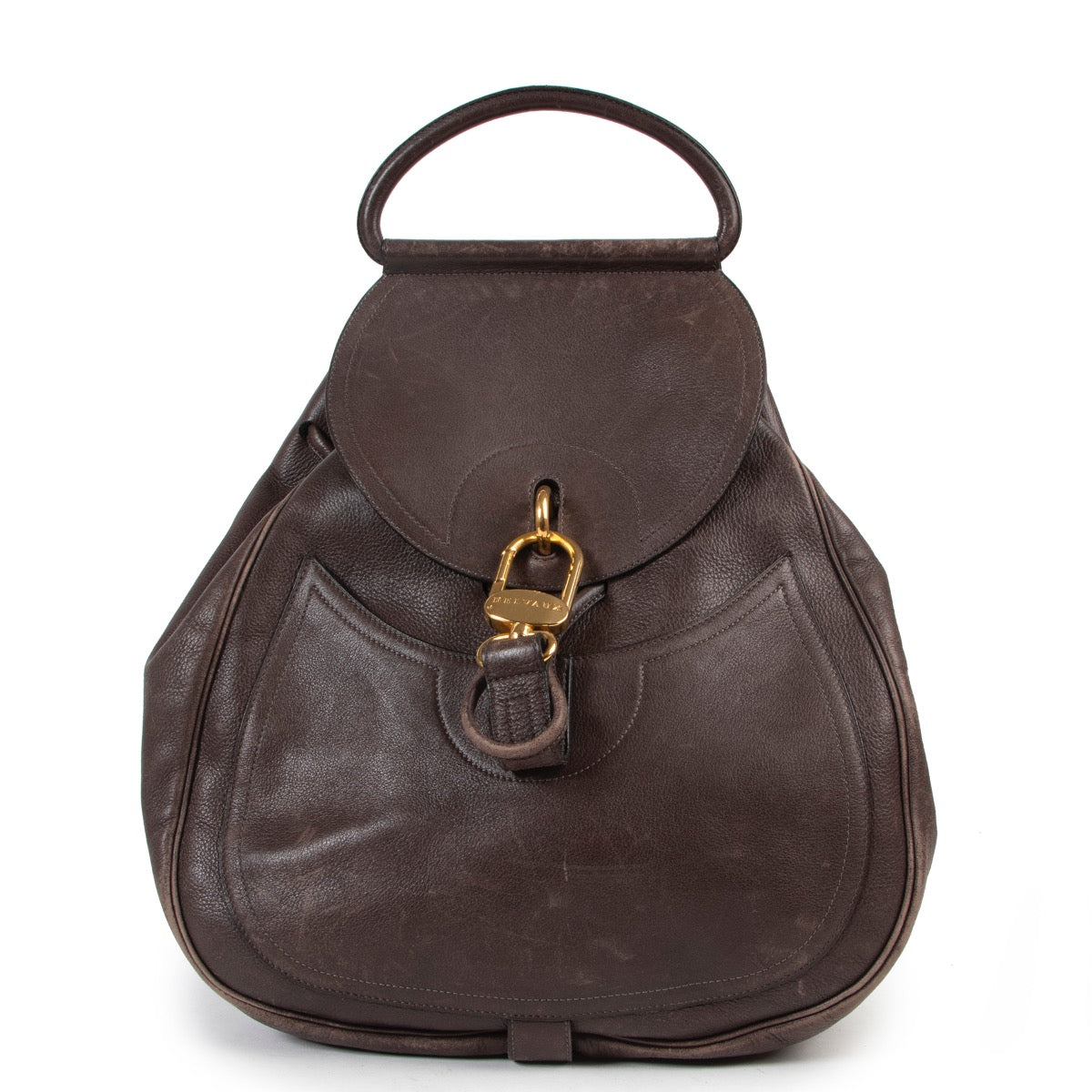 Original Delvaux Dark Brown Leather Backpack in vintage preloved condition on Labellov online website for luxury vintage designer goods