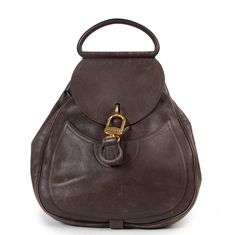 Original Delvaux Dark Brown Leather Backpack in vintage preloved condition on Labellov online website for luxury vintage designer goods