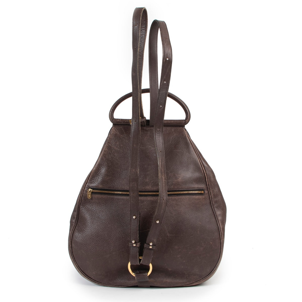 Original Delvaux Dark Brown Leather Backpack in vintage preloved condition on Labellov online website for luxury vintage designer goods