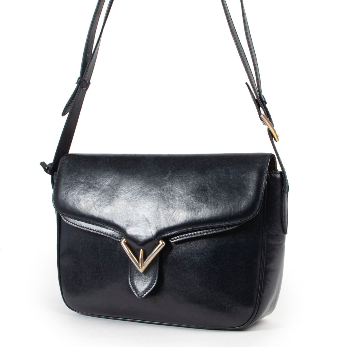 Shop safe online 100% authentic second hand Delvaux Dark Blue Shoulder Bag in preloved condition at the right price at Labellov in Antwerp