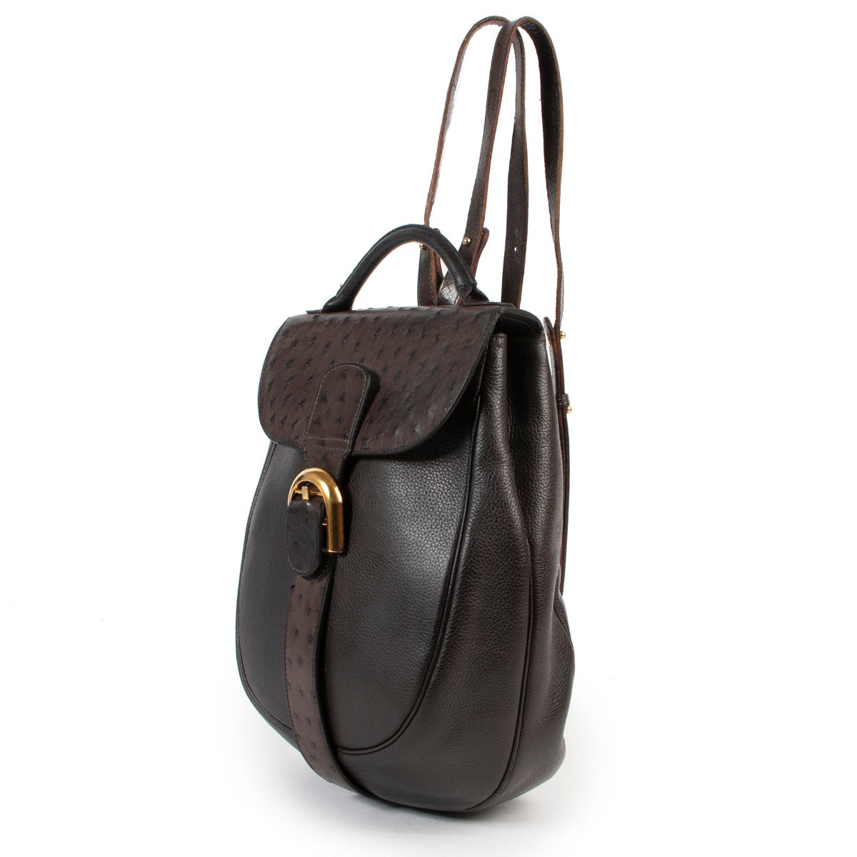 Delvaux Black Ostrich Brillant Backpack