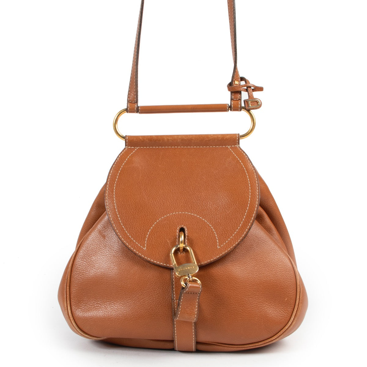 Buy this Delvaux Cognac Cerceau Crossbody Bag for a reasonable price at Labellov Luxury in Antwerp.