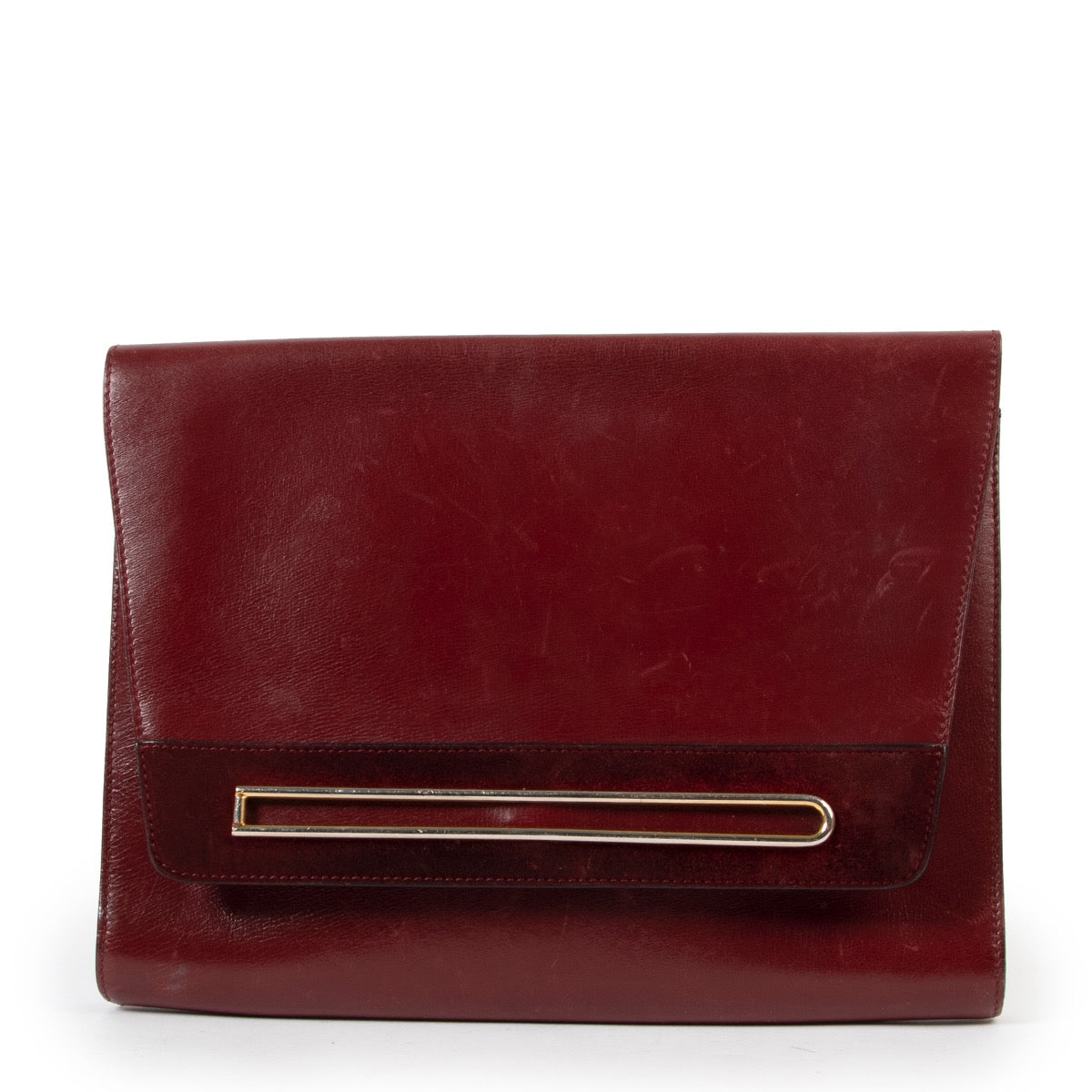 Original vintage 2nd hand Delvaux Burgundy Leather Clutch in good condition on Labellov website now for sale