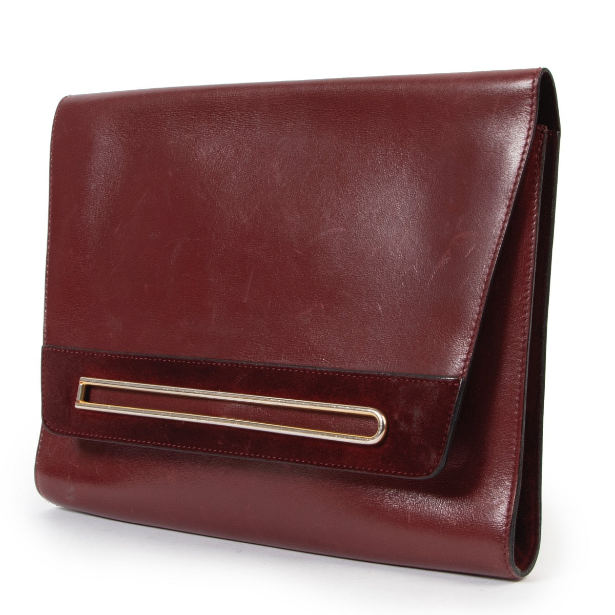 Original vintage 2nd hand Delvaux Burgundy Leather Clutch in good condition on Labellov website now for sale