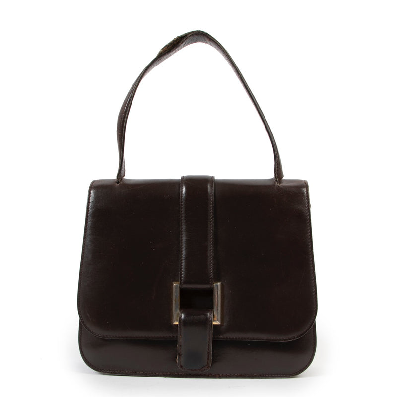Preloved vintage Delvaux Dark Brown Leather Top-handle designer bag now for sale on Labellov 2nd hand luxury site in Antwerp