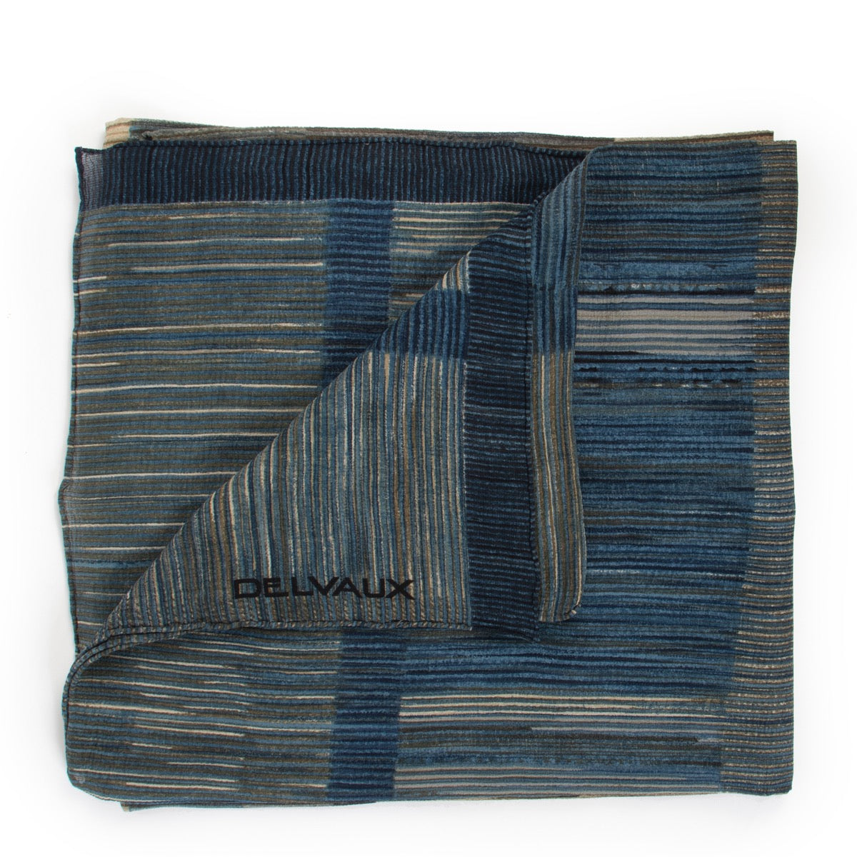 shop safe online at Labellov in Antwerp this 100% authentic second hand Delvaux Blue Striped Scarf