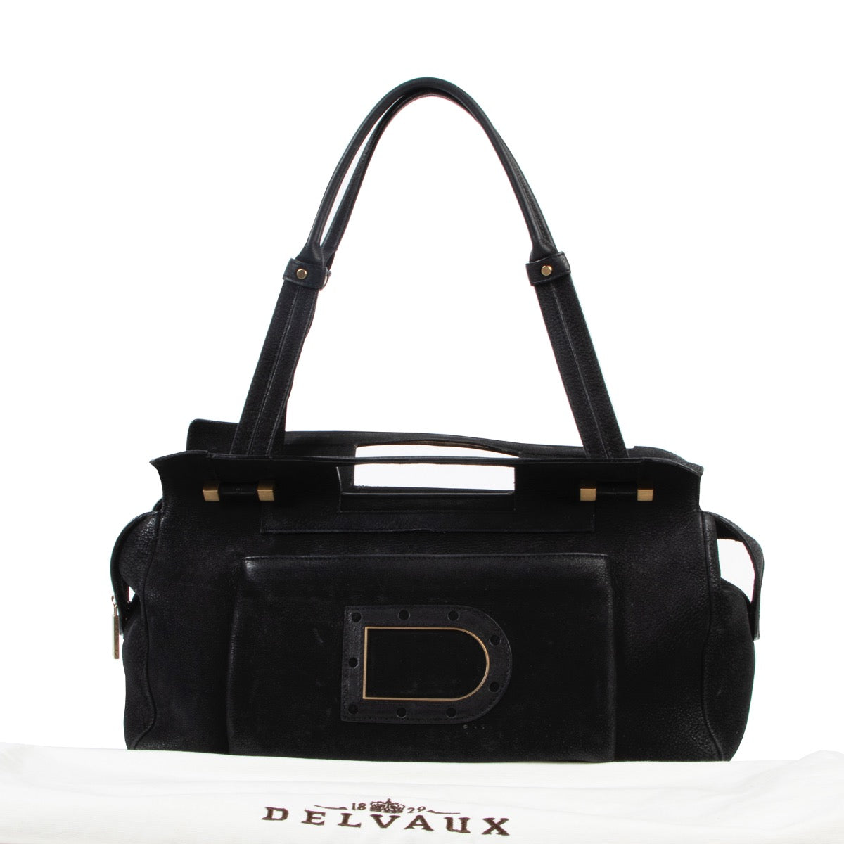 Shop safe online 100% authentic second hand Delvaux Black Nubuck Benjamin Shoulder Bag in very good condition at the right price at Labellov in Antwerp.