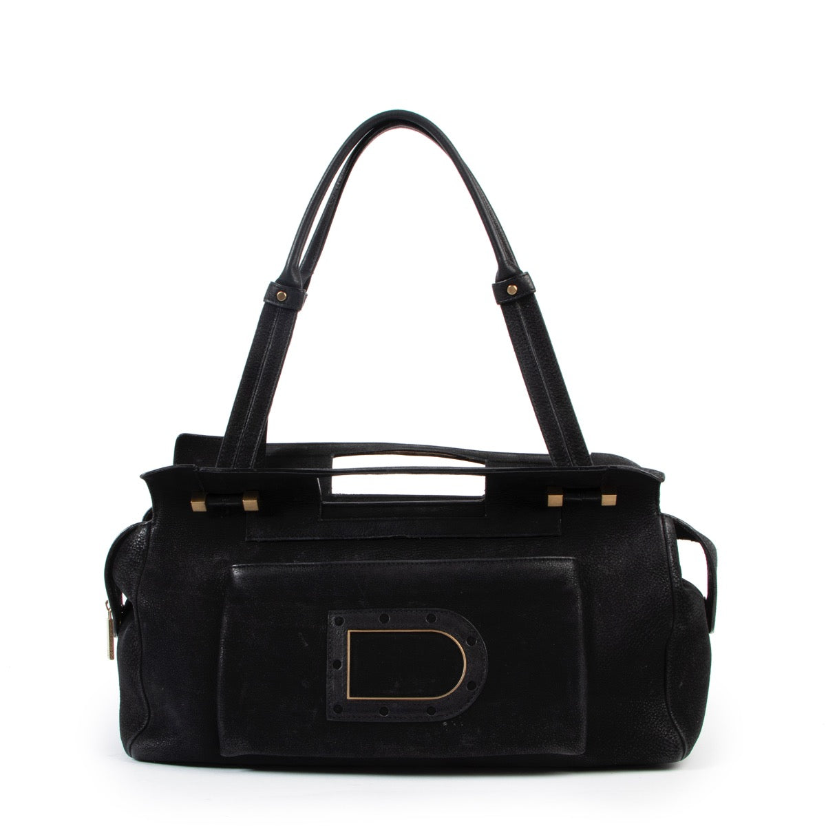 Shop safe online 100% authentic second hand Delvaux Black Nubuck Benjamin Shoulder Bag in very good condition at the right price at Labellov in Antwerp.