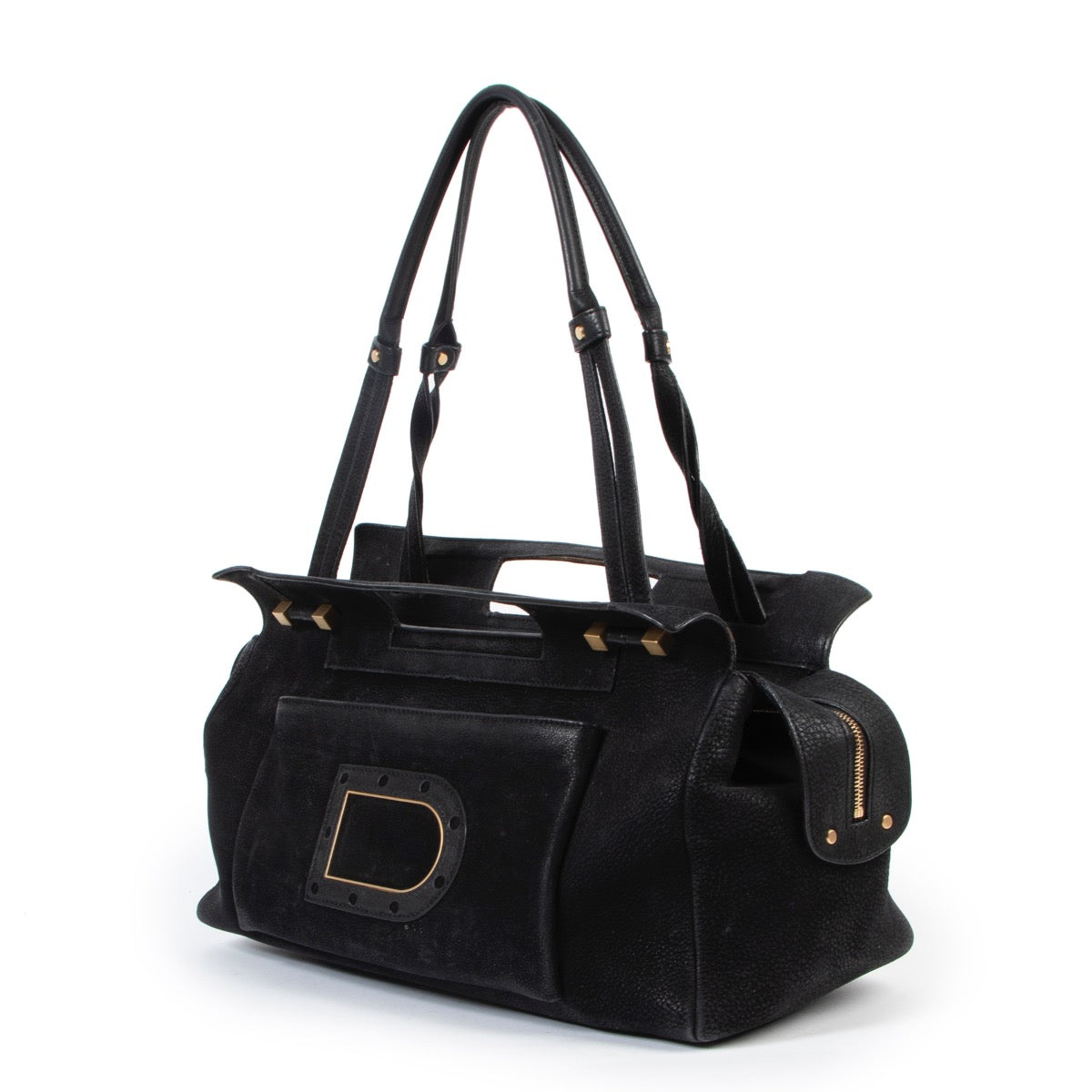 Shop safe online 100% authentic second hand Delvaux Black Nubuck Benjamin Shoulder Bag in very good condition at the right price at Labellov in Antwerp.