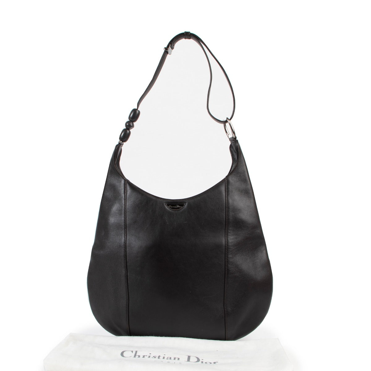 Vintage Christian Dior Black Leather Shoulder bag with black beads in good condition