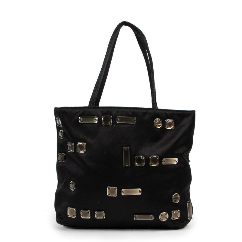 Prada Embellished Satin black Top-handle bag with diamantes