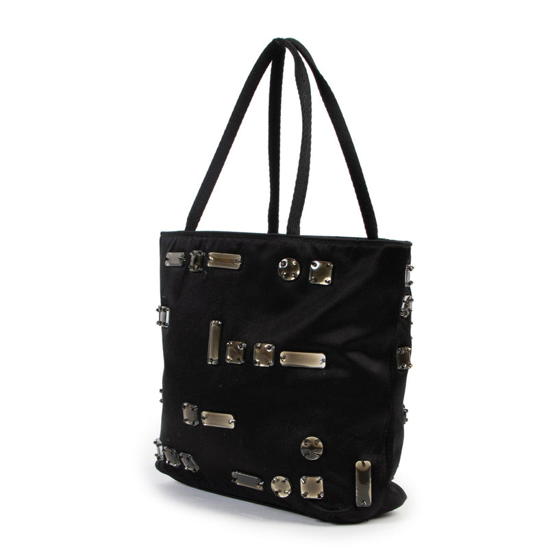 Vintage Prada bag in black with green sparkling stones in good condition