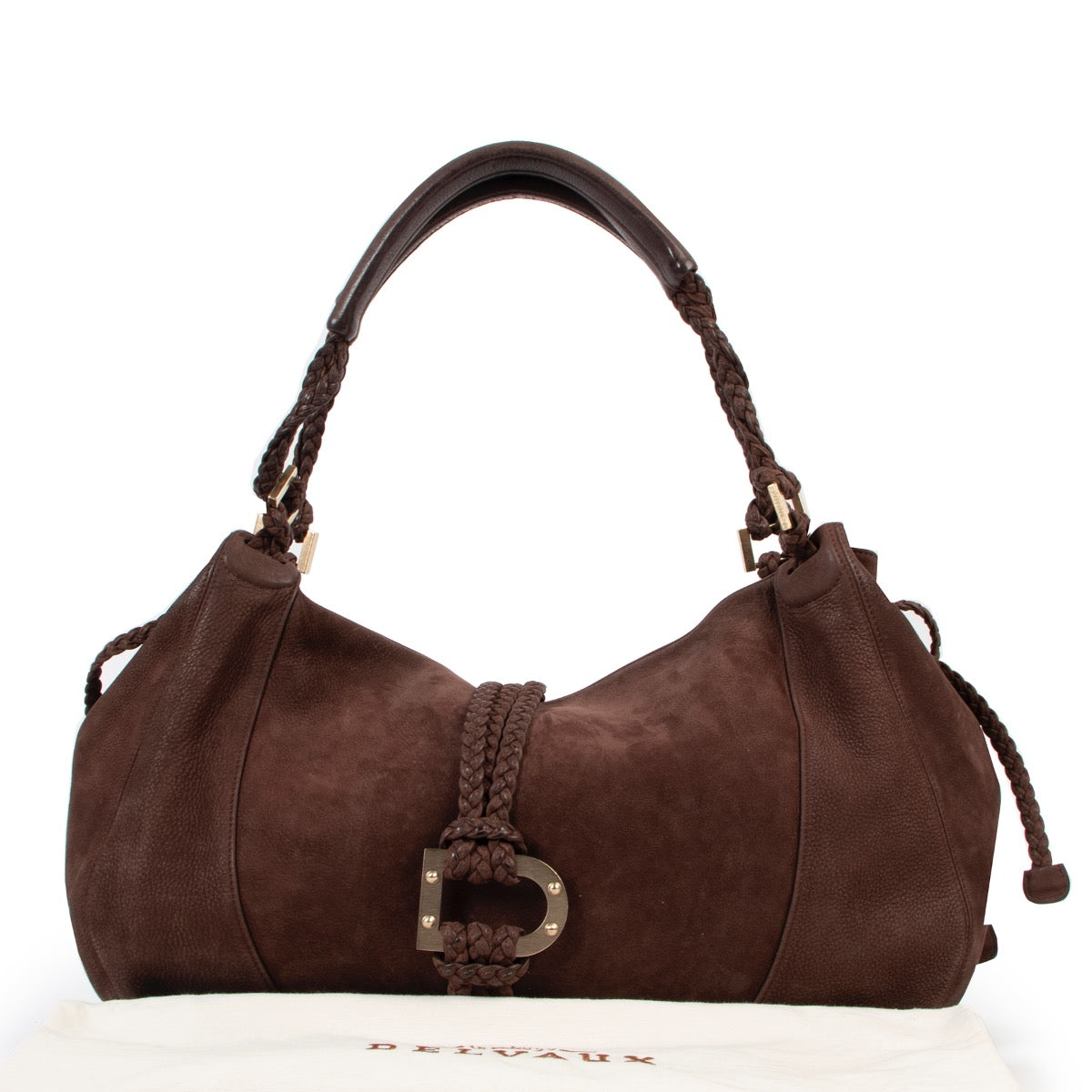 Original Preloved Delvaux Brown Eugene Nubuck Shoulder Bag in very good condition now for sale on Labellov 2nd hand designer website