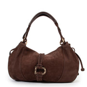 Original Preloved Delvaux Brown Eugene Nubuck Shoulder Bag in very good condition now for sale on Labellov 2nd hand designer website