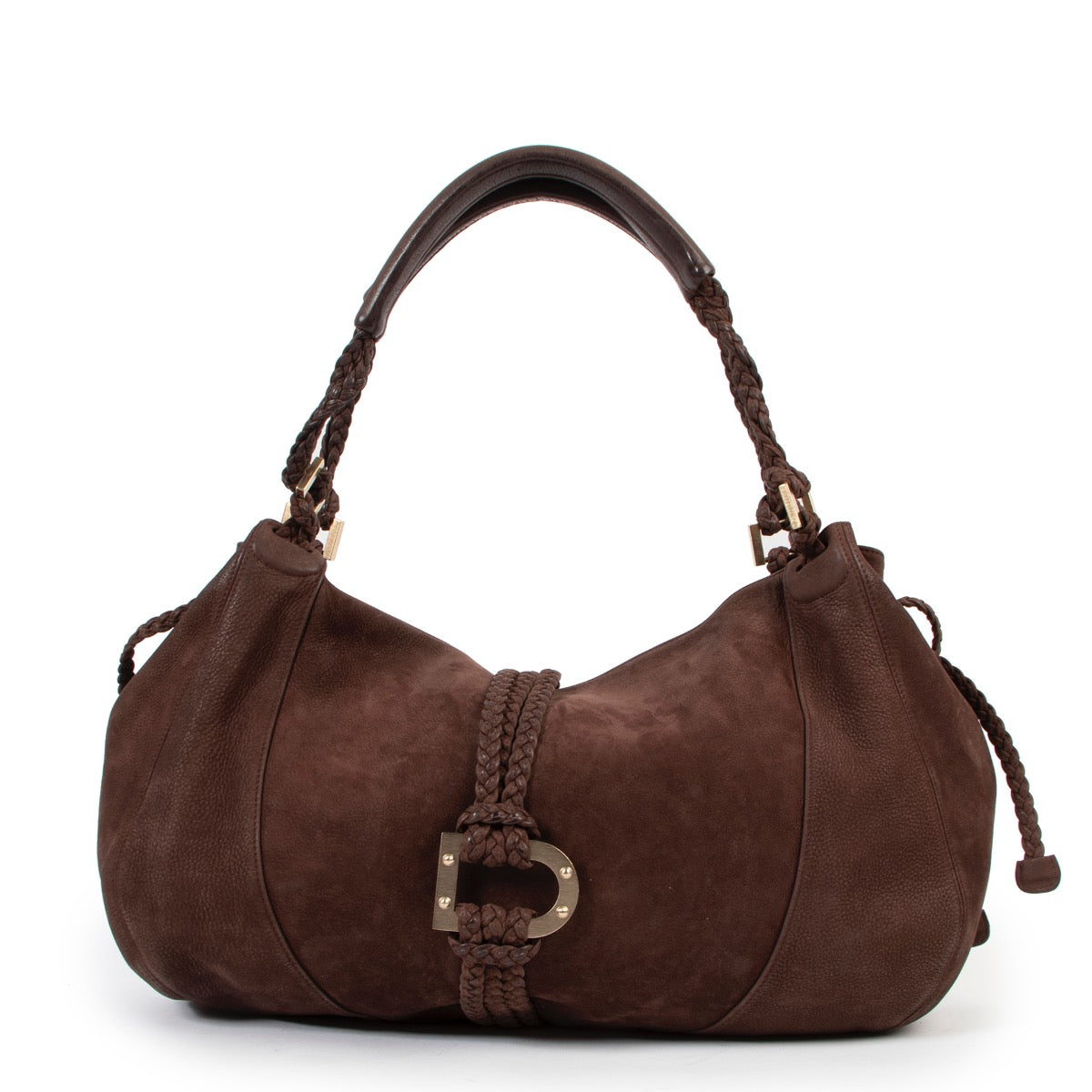 Original Preloved Delvaux Brown Eugene Nubuck Shoulder Bag in very good condition now for sale on Labellov 2nd hand designer website