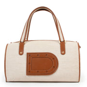 Original preloved Delvaux Boston Cognac Canvas Top Handle on vintage site for luxury designer bags by Labellov Antwerp