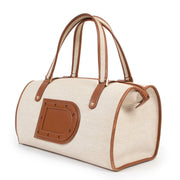 Original preloved Delvaux Boston Cognac Canvas Top Handle on vintage site for luxury designer bags by Labellov Antwerp