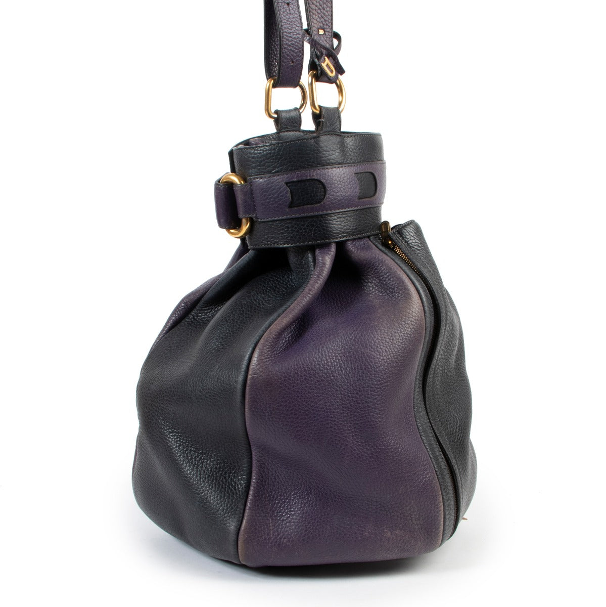 Delvaux Ecole Purple Black Bucket Bag in preloved condition
