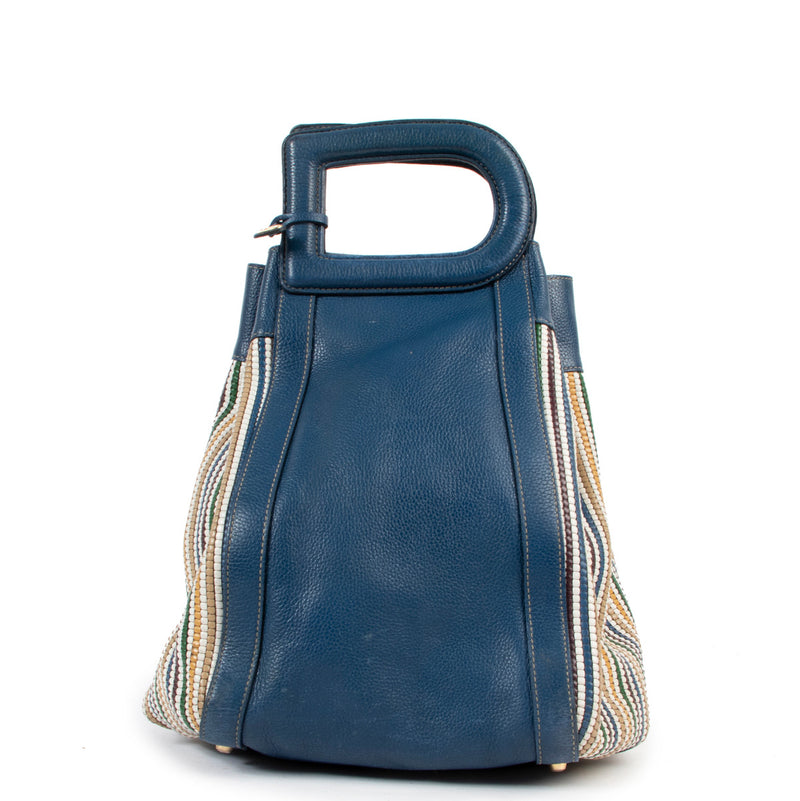 Delvaux Blue Toile De Cuir Caraibes Schoudertas