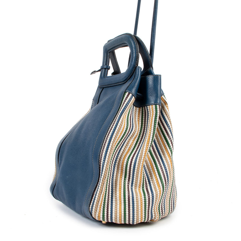 Delvaux Blue Toile De Cuir Caraibes Schoudertas