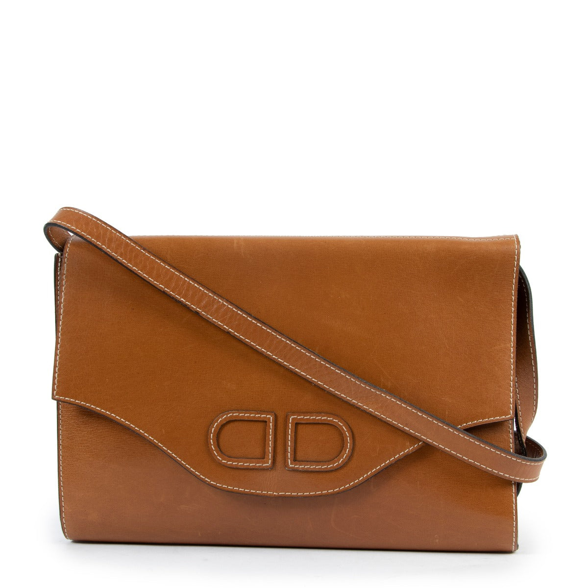Delvaux Cognac Shoulder Flap Bag Clutch