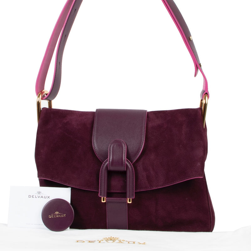 Shop safe online 100% authentic second hand Delvaux Purple Nubuck Givry Shoulder Bag in very good condition at the right price at Labellov in Antwerp
