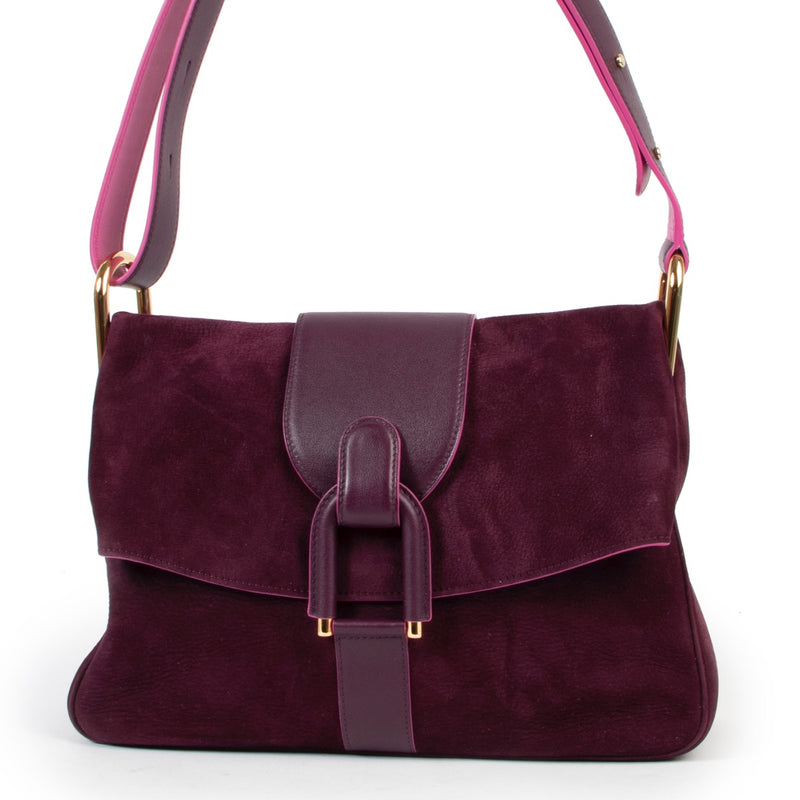 Shop safe online 100% authentic second hand Delvaux Purple Nubuck Givry Shoulder Bag in very good condition at the right price at Labellov in Antwerp