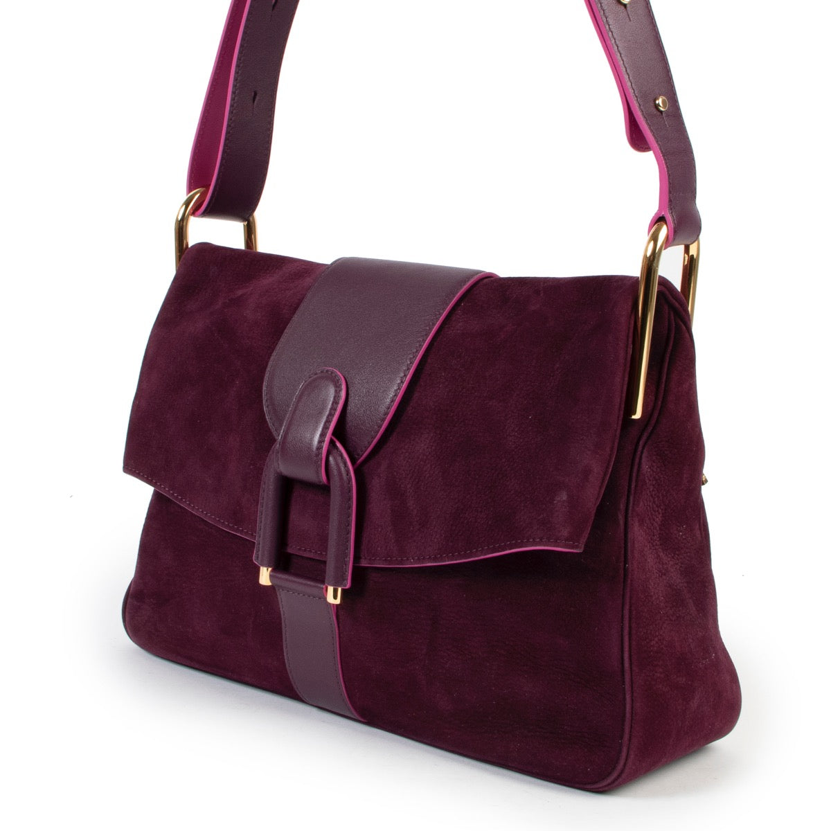 Shop safe online 100% authentic second hand Delvaux Purple Nubuck Givry Shoulder Bag in very good condition at the right price at Labellov in Antwerp